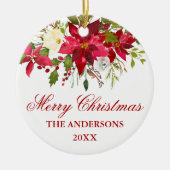 Waterverf Red Poinsettia Floral gepersonaliseerd Keramisch Ornament (Voorkant)