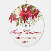 Waterverf Red Poinsettia Floral gepersonaliseerd Keramisch Ornament (Links)