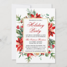 Waterverf Red Poinsettia Floral Holiday Party Kaart