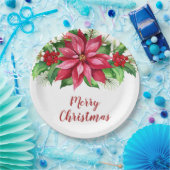 Waterverf Red Poinsettia Floral Kerstmis Papieren Bordje (Feest)