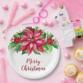 Waterverf Red Poinsettia Floral Kerstmis Papieren Bordje (Feest)