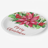 Waterverf Red Poinsettia Floral Kerstmis Papieren Bordje (Gekanteld)