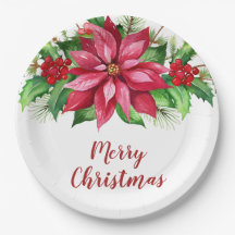 Waterverf Red Poinsettia Floral Kerstmis