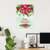 Waterverf Red Poinsettia Floral Kerstmis Poster (Thuiskantoor)