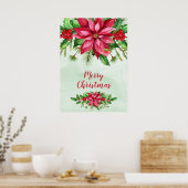 Waterverf Red Poinsettia Floral Kerstmis Poster (Keuken)
