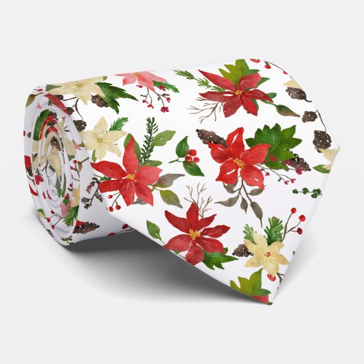 Waterverf Red Poinsettia Floral Pattern Stropdas (Opgerold)