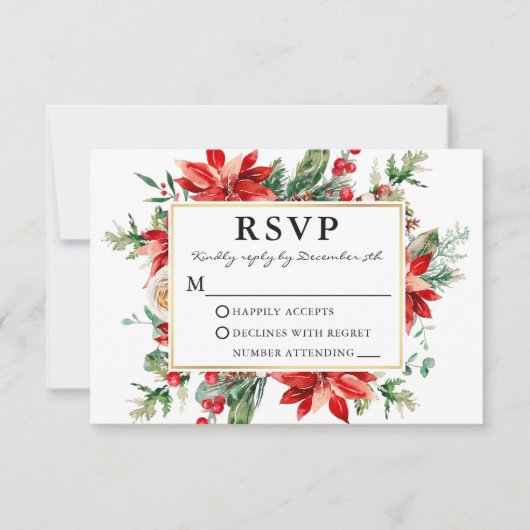 Waterverf Red Poinsettia Floral Wedding RSVP (Voorkant)