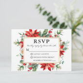 Waterverf Red Poinsettia Floral Wedding RSVP (Staand voorkant)