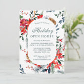 Waterverf Red Poinsettia Holiday Open House Kaart (Staand voorkant)