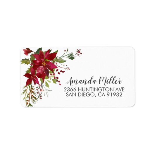 Waterverf Red Poinsettia Holly Return Address Etiket (Voorkant)