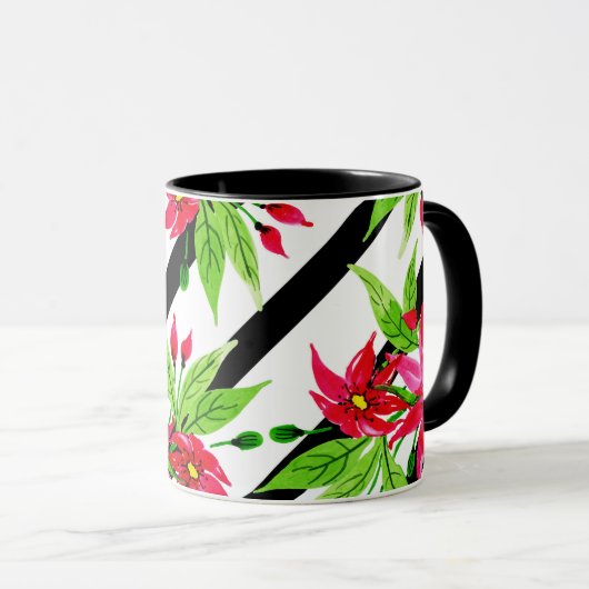 Waterverf Red Poinsettia Kerstmis Modern Patroon Mok (Voorkant rechts)