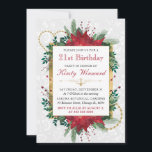 Waterverf Red Poinsettia Winter 21st Birthday Kaart<br><div class="desc">Waterverf Red Poinsettia Kerstwinter met goudfolie lijst en elementen op een witte florale achtergrond</div>