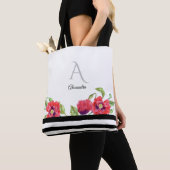 Waterverf Red Poppies Floral Art Monogram Tote Bag (Dichtbij)