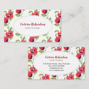 Waterverf Red Poppies Floral Art White Oval Visitekaartje