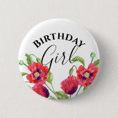 Waterverf Red Poppies Floral Birthday Girl Ronde Button 5,7 Cm (Voorkant)