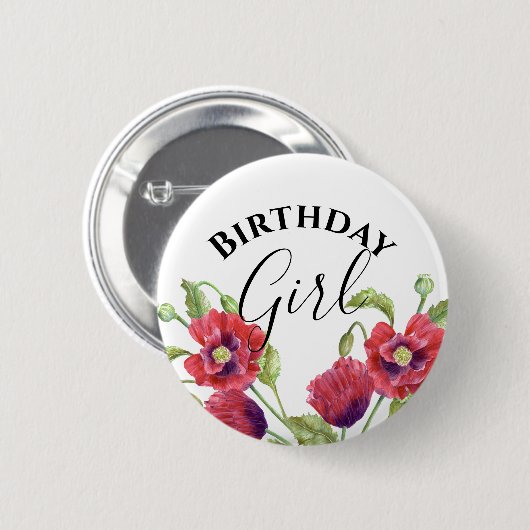 Waterverf Red Poppies Floral Birthday Girl Ronde Button 5,7 Cm (Voorkant /achterkant)