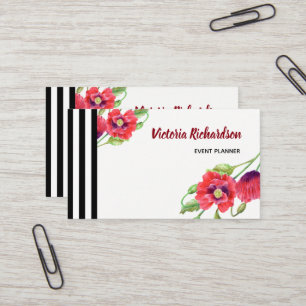 Waterverf Red Poppies Floral Design Visitekaartje