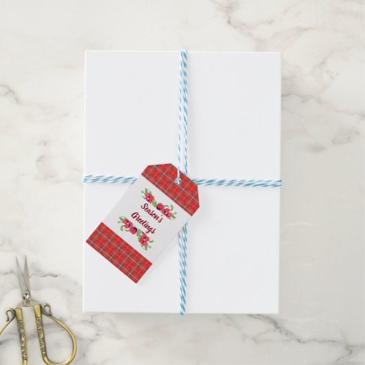 Waterverf Red Poppies Floral Season's groeten Cadeaulabel (Met Touw)