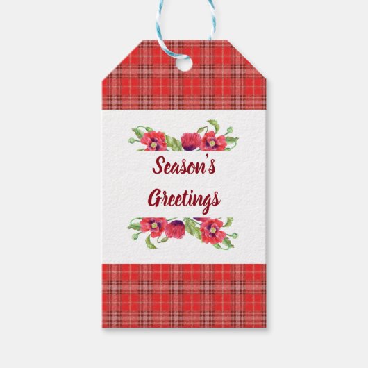 Waterverf Red Poppies Floral Season's groeten Cadeaulabel (Voorkant)