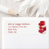 Waterverf Red Poppies Garden Flower Art Etiket (Insitu)