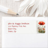 Waterverf Red Poppies Garden Flower Art Etiket (Insitu)