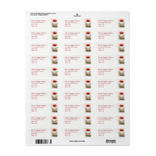 Waterverf Red Poppies Garden Flower Art Etiket (Full Sheet)