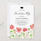 Waterverf Red Poppies Garden Graduation Party Kaart (Voorkant)