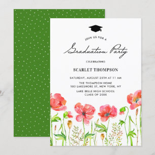 Waterverf Red Poppies Garden Graduation Party Kaart