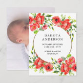 Waterverf Red Poppies Geboorteaankondiging Aankondigingskaart (Voorkant / Achterkant)