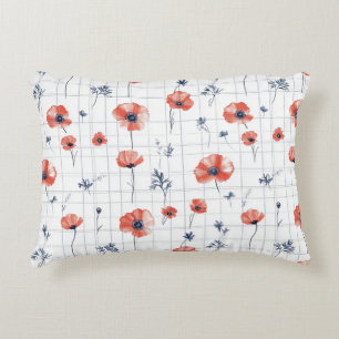 Waterverf Red Poppies Patroon op wit Accent Kussen