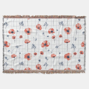 Waterverf Red Poppies Patroon op wit Deken