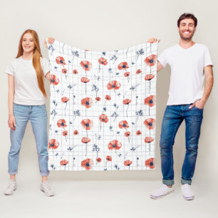 Waterverf Red Poppies Patroon op wit Fleece Deken