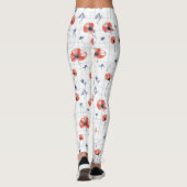 Waterverf Red Poppies Patroon op wit Leggings (Achterkant)