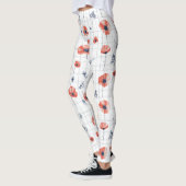 Waterverf Red Poppies Patroon op wit Leggings (Links)