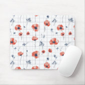 Waterverf Red Poppies Patroon op wit Muismat (Met muis)