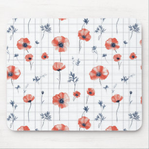Waterverf Red Poppies Patroon op wit Muismat