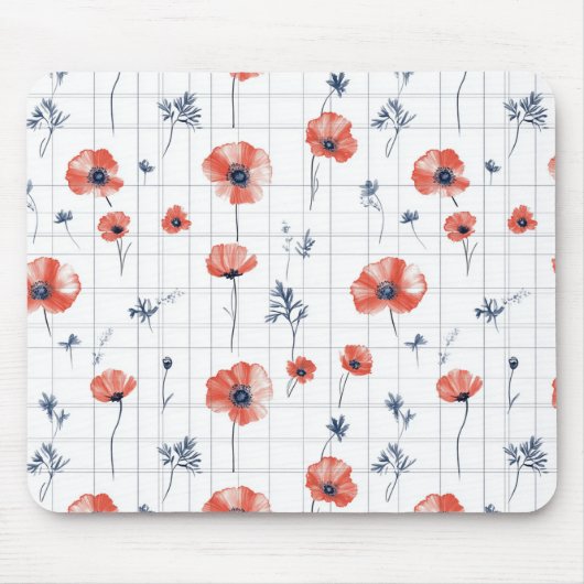 Waterverf Red Poppies Patroon op wit Muismat (Voorkant)