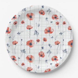 Waterverf Red Poppies Patroon op wit Papieren Bordje