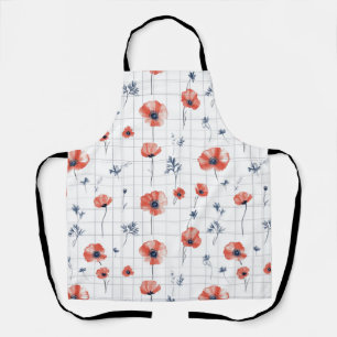 Waterverf Red Poppies Patroon op wit Schort