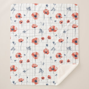 Waterverf Red Poppies Patroon op wit Sherpa Deken
