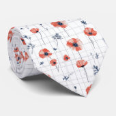 Waterverf Red Poppies Patroon op wit Stropdas (Opgerold)