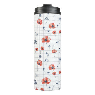 Waterverf Red Poppies Patroon op wit Thermosbeker