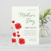 Waterverf Red Poppy Floral Moederdag Brunch Kaart (Staand voorkant)
