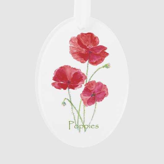 Waterverf Red Poppy Flower  Floral art Ornament (achterkant)