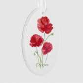 Waterverf Red Poppy Flower  Floral art Ornament (voorkant)