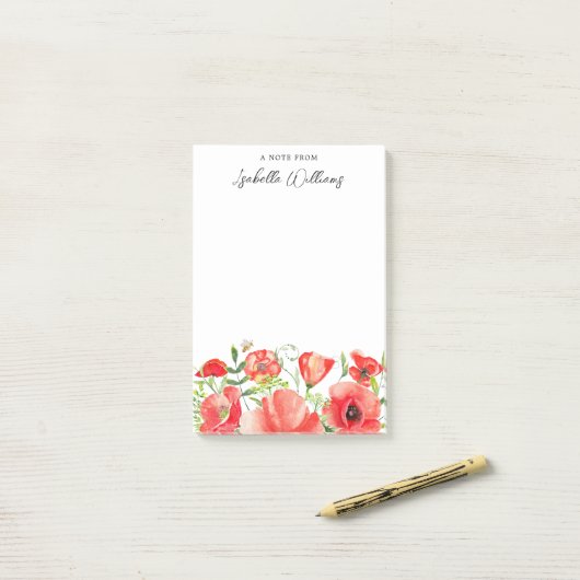 Waterverf Red Poppy Flowers gepersonaliseerd Post-it® Notes (Op bureau)