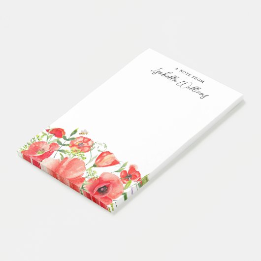 Waterverf Red Poppy Flowers gepersonaliseerd Post-it® Notes (Schuin)