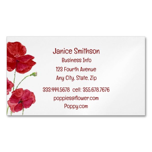 Waterverf Red Poppy Flowers Magnetisch Visitekaartje (Voorkant)