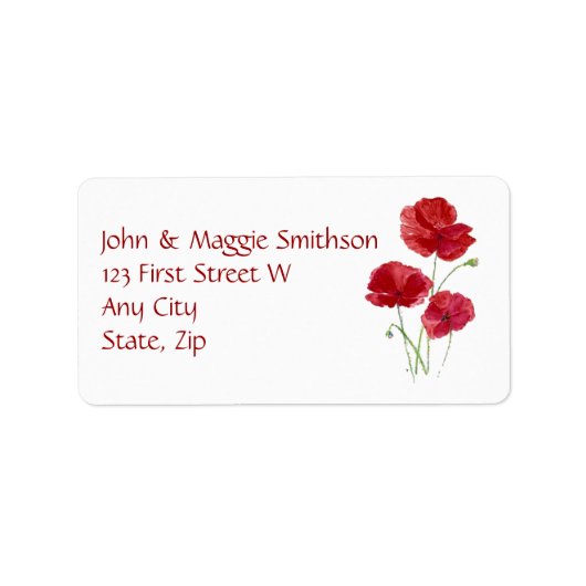 Waterverf Red Poppy Garden Flower Address Label (Voorkant)
