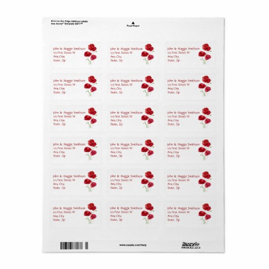 Waterverf Red Poppy Garden Flower Address Label (Full Sheet)